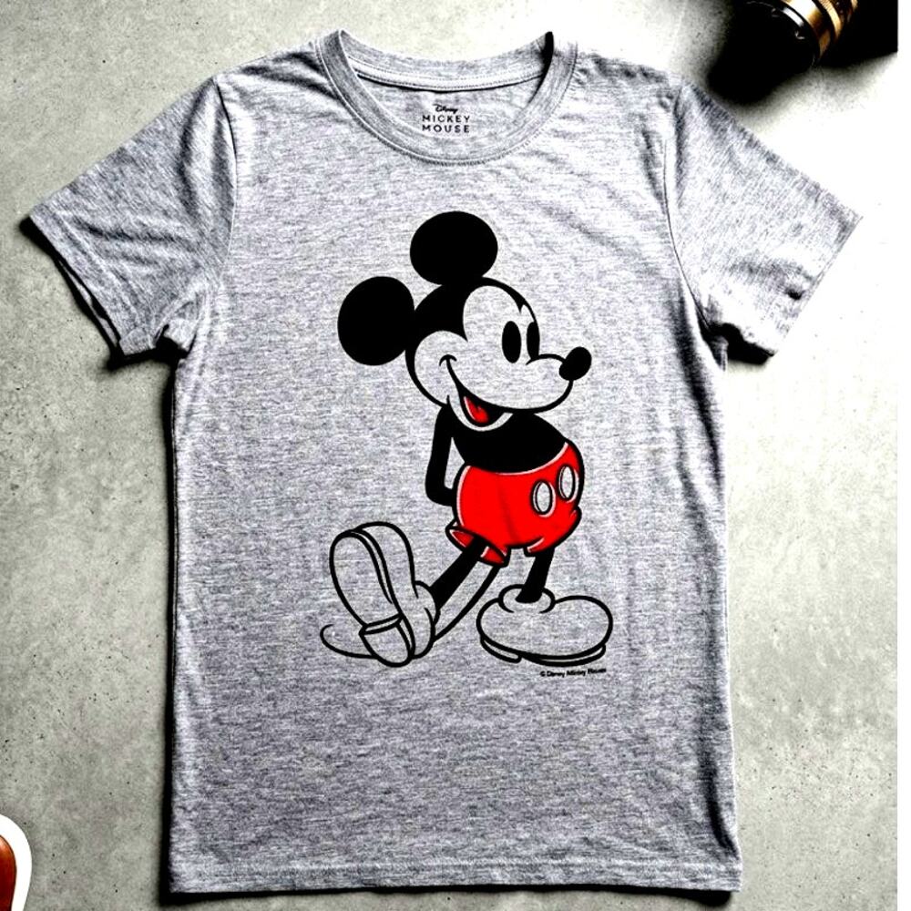 Disney Women's S T-Shirt Grey Heather Poly Rayon Mickey Mouse Graphic Casual